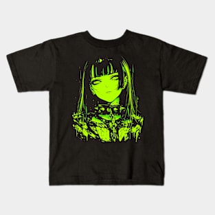 Goth Anime Girl Neon Green Kids T-Shirt